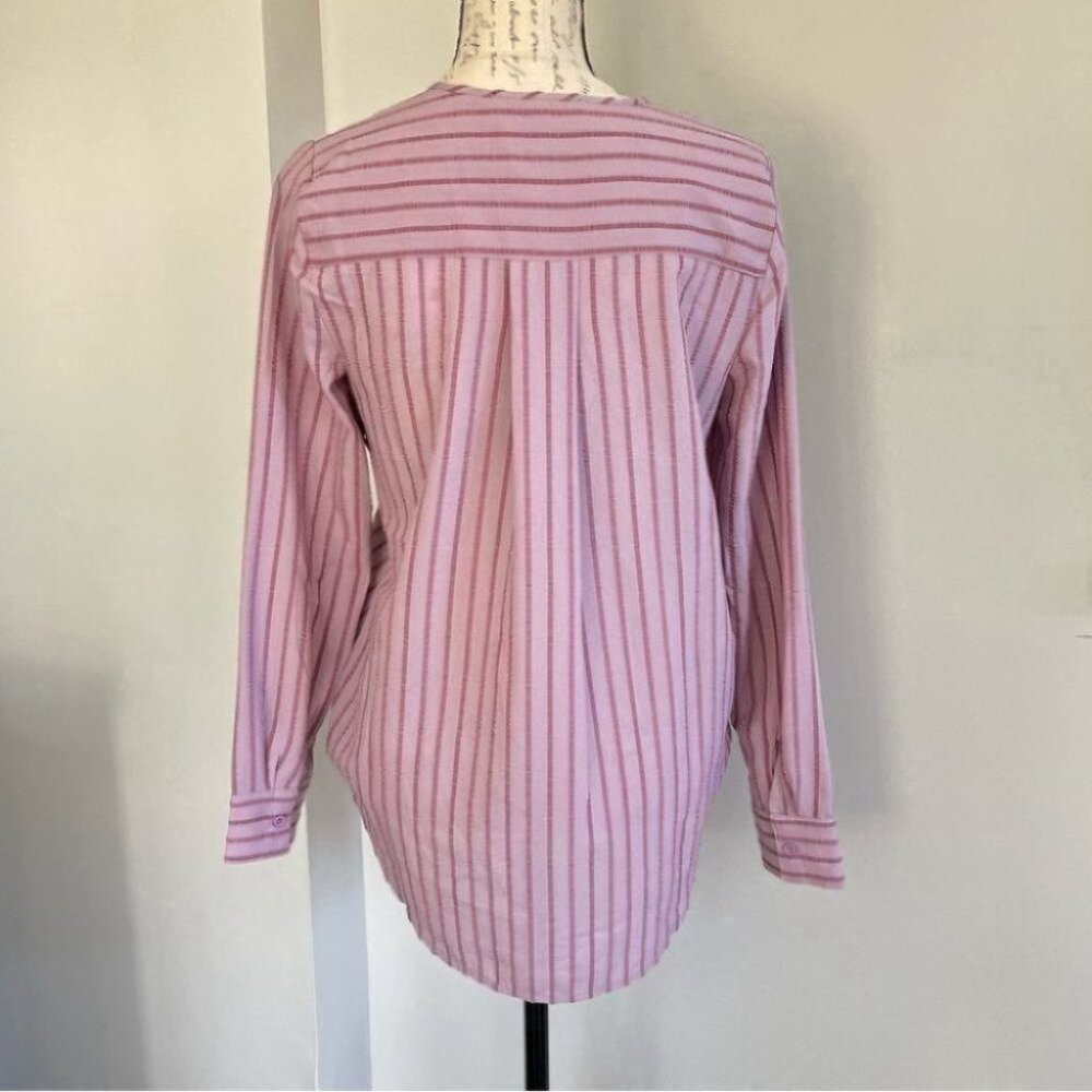 BCBGMaxazria Pink Striped Vneck Long Sleeve Faux Wrap Top - Picture 4 of 5
